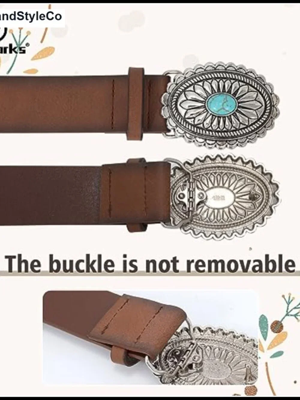 Western Faux Leather Belt Turquoise Oval Buckle Adjustable Vintage Cowgirl